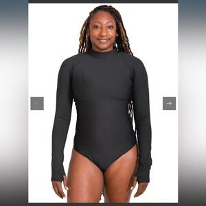 Women’s Black Long-Sleeve  - Rashguard One-Piece Sun Suit